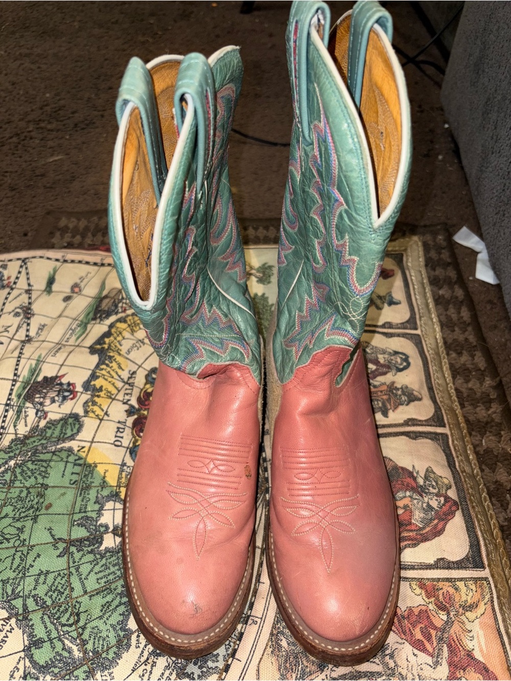 Tony Lama Coral & Teal Two-Tone Women's Western Boots